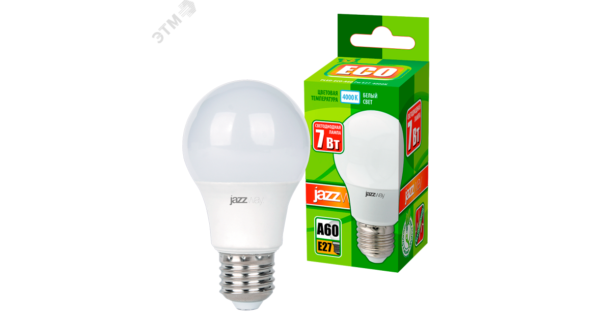 Купить Лампа светодиодная LED 7Вт E27 580Лм 220V/50Hz белый матовая груша ECO 1033185 Jazzway оптом в Москве