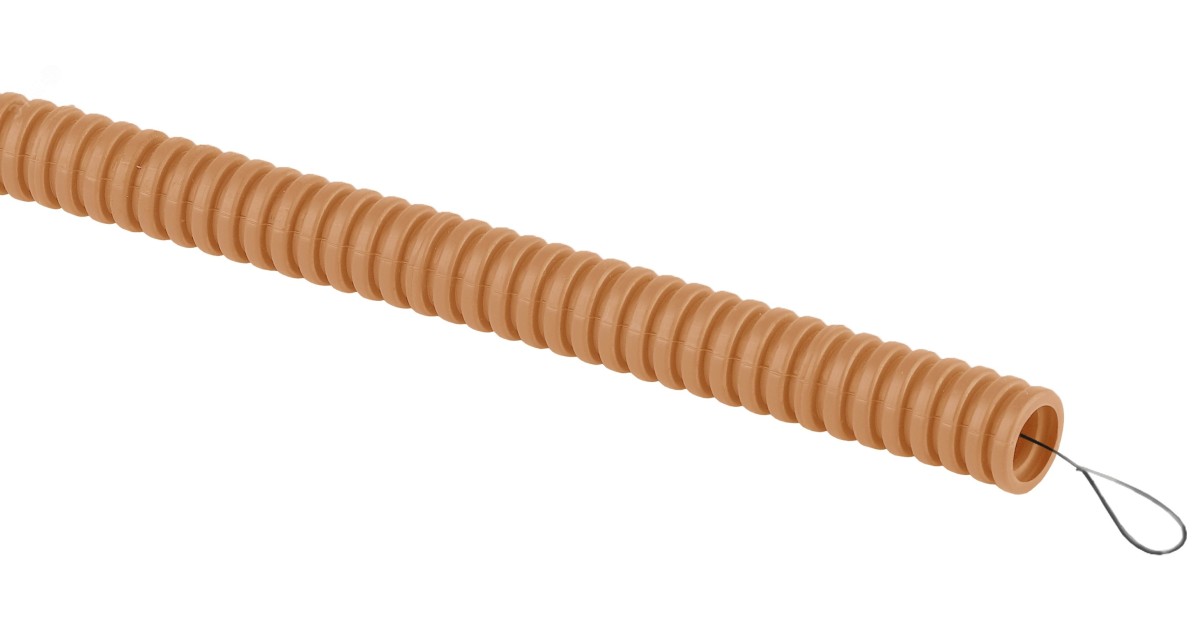 Купить Труба гофрированная ПВХ легкая d16мм с протяжкой сосна (уп.25м) Б0043211 Эра оптом в Москве