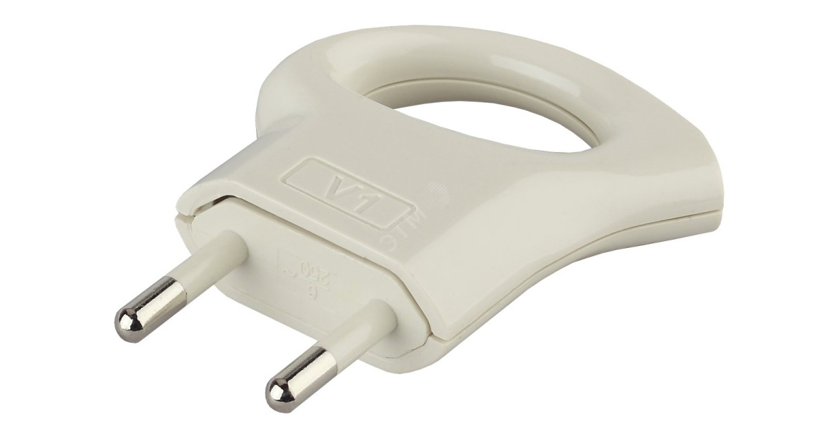 Купить Вилка V1 6А без заземл. с кольцом непрямой ввод (10/200/9600) бел. ЭРА Б0019182 Эра оптом в Москве