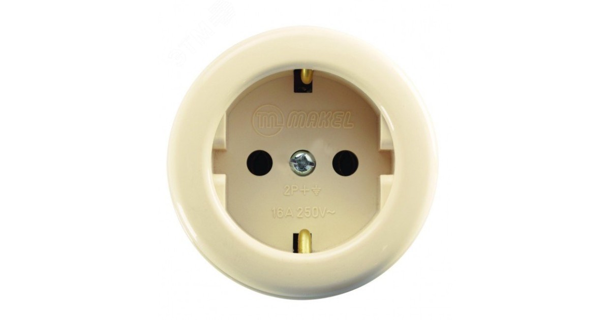 Купить Розетка 1-м ОП 16А IP20 круглая с заземл. крем. 16011 Makel оптом в Москве