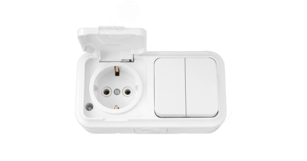 Купить Беларусь Блок наружный IP44 выключател двухклавишный +розетка с заземляющим контактом Блок 2В-РЦ-659 Белтиз оптом в Москве