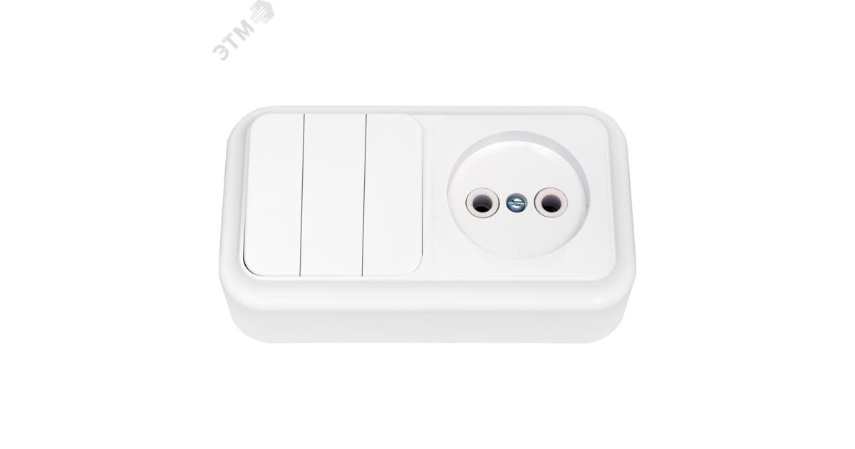 Купить Беларусь Блок: выключатель трехклавишный + розетка без заземления наружный Пралеска Блок 3В-РЦ-525 Белтиз оптом в Москве