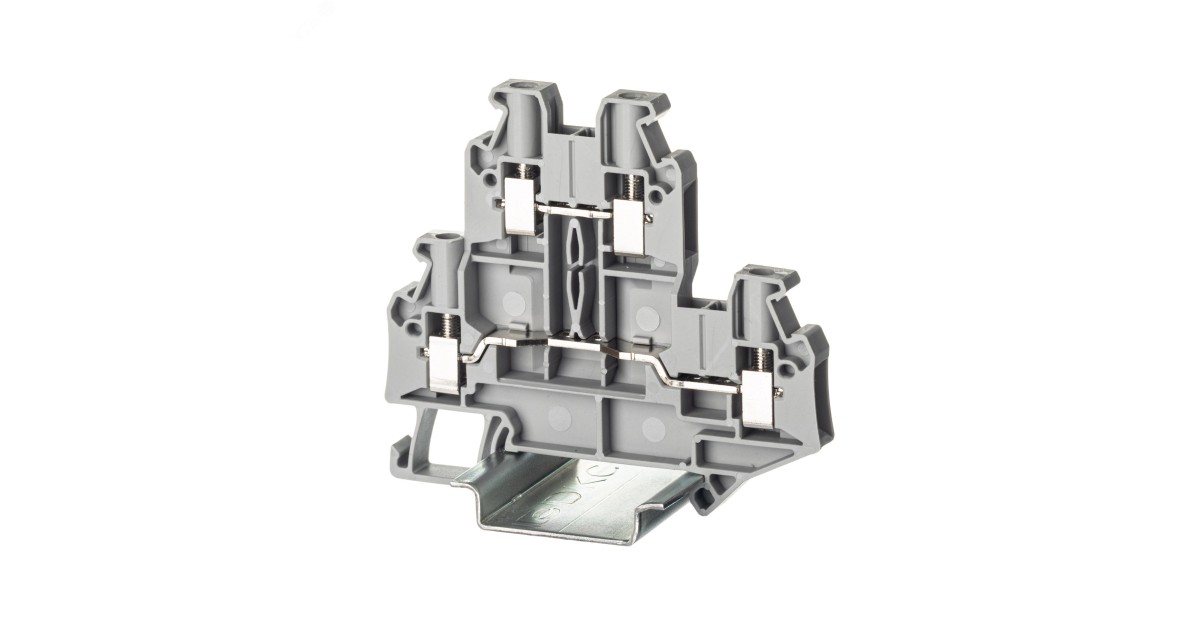 Купить Клемма двухуровневая, винтовой зажим, 4 точки подключения, 4 кв.мм, серая TTURB-4 DKC оптом в Москве