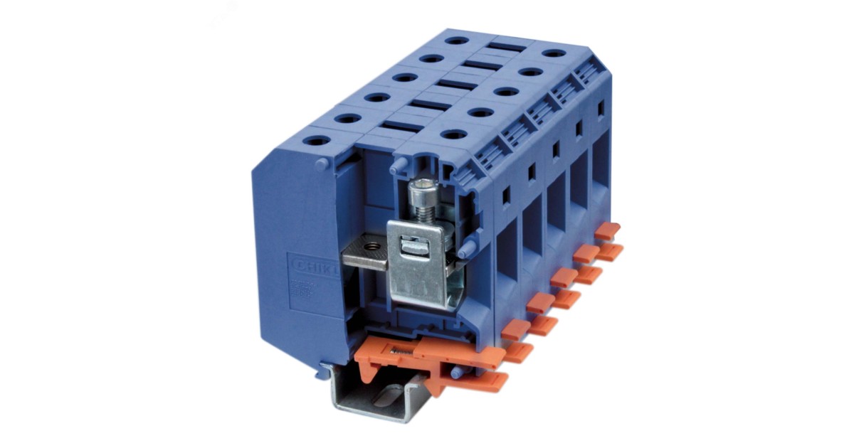 Купить Клемма проходная, винтовой зажим, 2 точки подключения, 50 кв.мм, синяя KRUH-50-BU DKC оптом в Москве