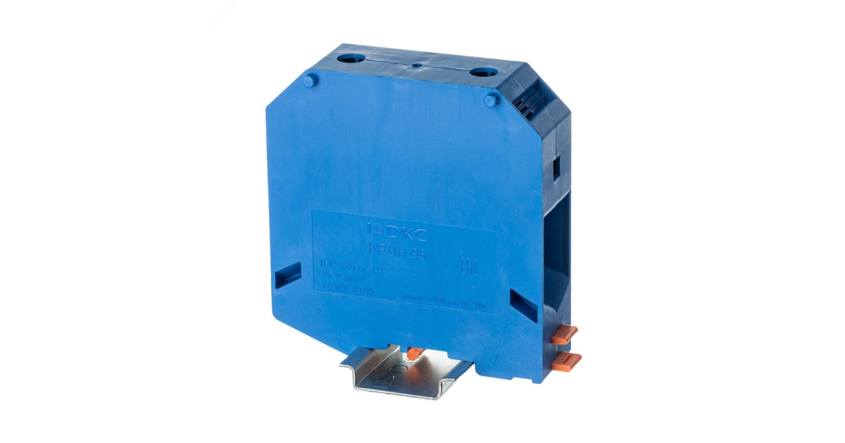 Купить Клемма проходная, винтовой зажим, 2 точки подключения, 95 кв.мм, синяя KRUH-95-BU DKC оптом в Москве