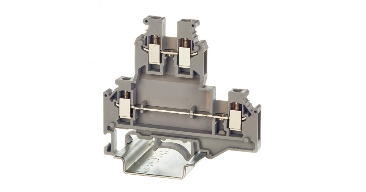 Купить Клемма двухуровневая винтовой зажим 4 точки подключения 2.5кв.мм сер. KRUKB-3 DKC оптом в Москве