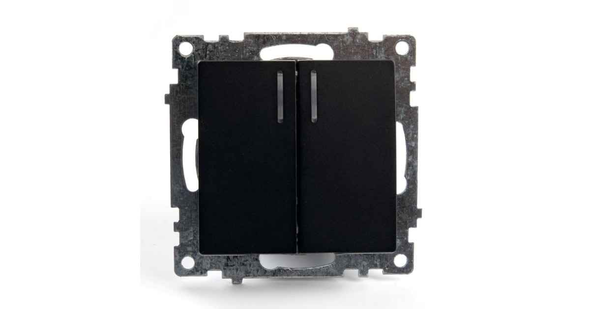 Купить Выключатель 2-клавишный с индикатором, Катрин, черный, 39607 Feron оптом в Москве