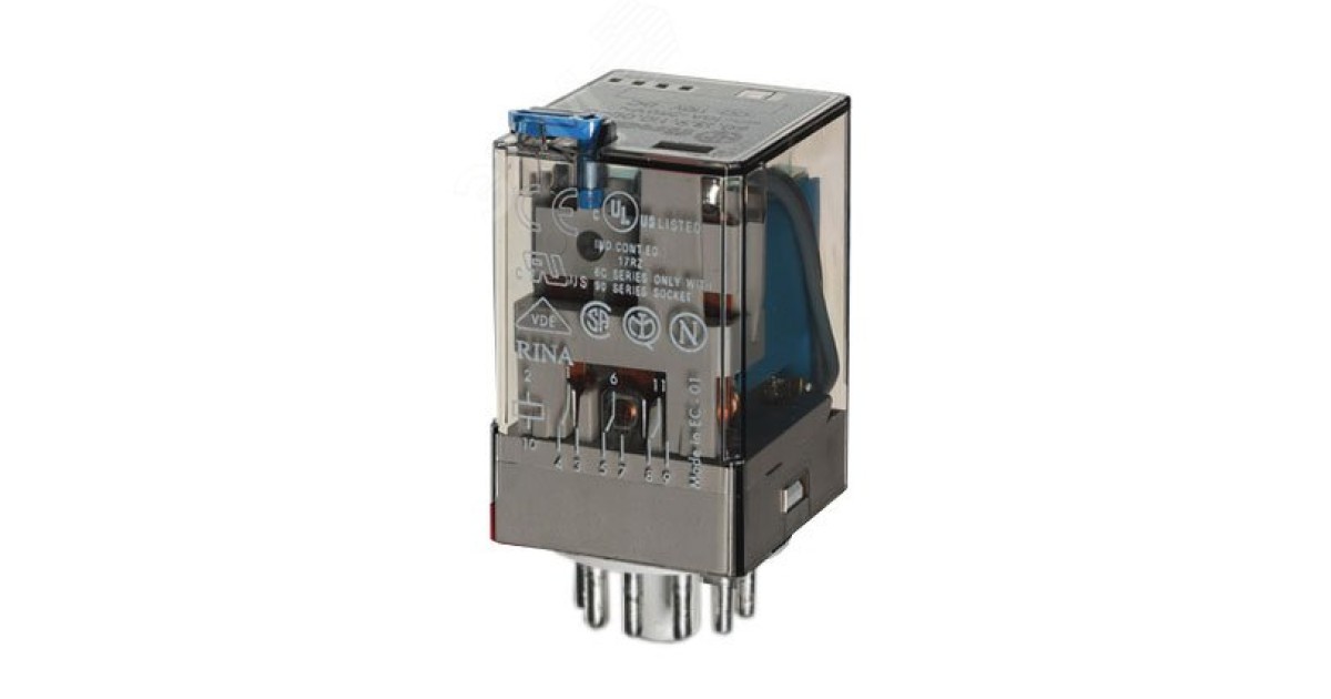 Купить Реле универсальное электромеханич. монтаж в розетку 11-штырьковый разъем 3CO 10А AgNi 230В AC RTI опции: кнопка тест + мех. индикатор 601382300040 FINDER оптом в Москве