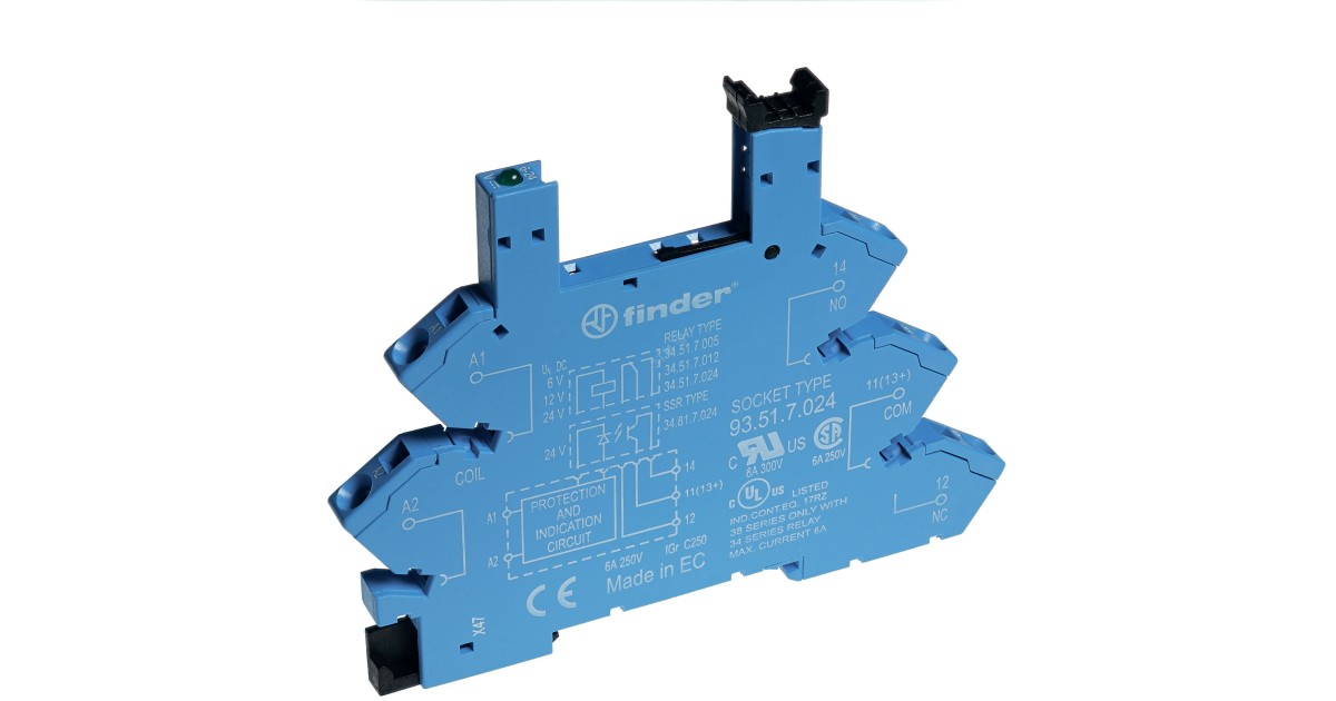 Купить Розетка с безвинт. клеммами (пружинный зажим) для реле 34 серии 24В AC/DC в комплекте пластик. клипса LED 93510024 FINDER оптом в Москве