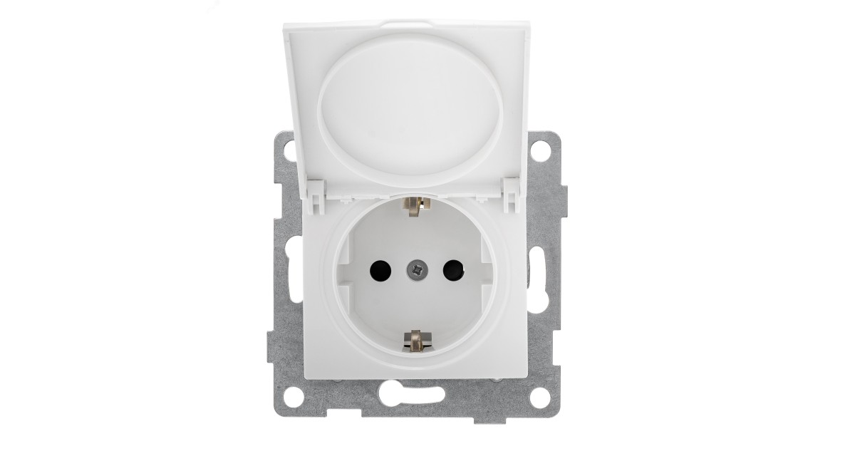 Купить Розетка 1-м СП Bravo 16А 250В с заземл. защ. шторки с крышкой механизм бел. С10Р91-001 GUSI оптом в Москве