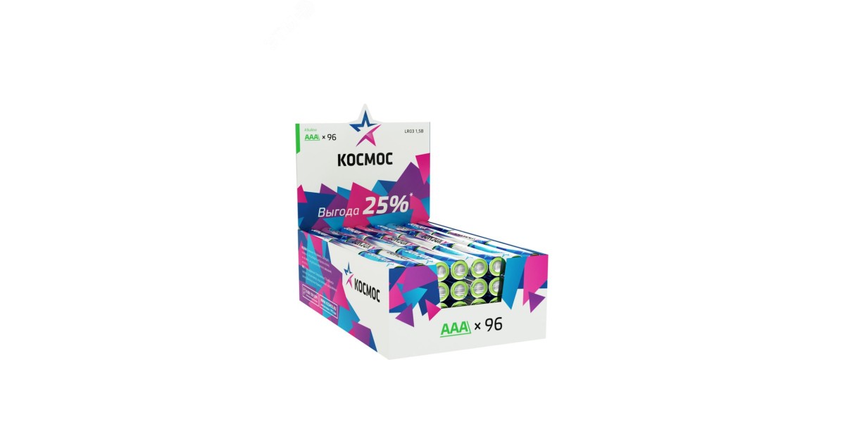 Купить Элемент питания алкалиновый AAA/LR03 (уп.96шт) KOCLR03_96BOX Космос оптом в Москве