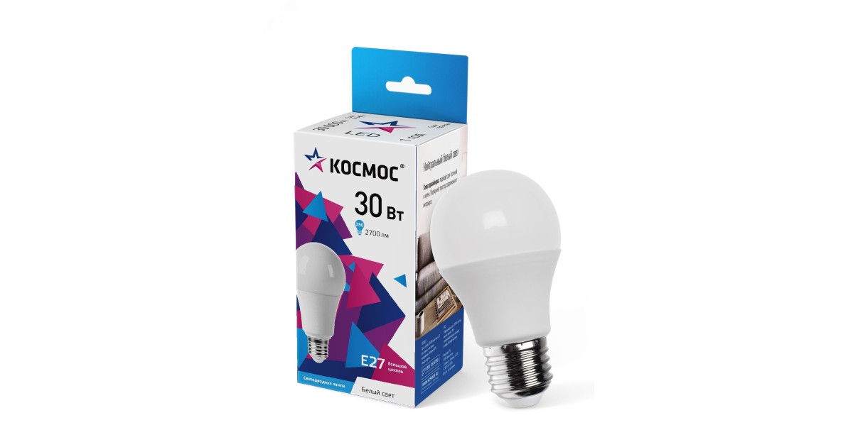 Купить Лампа светодиодная А70 30Вт 4500К Е27 174-265В КОСМОС LkecLED30wA70E2745 Космос оптом в Москве