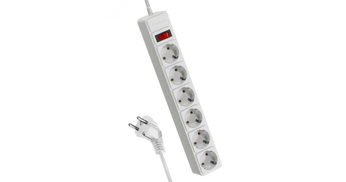 Купить Удлинитель с сетевым фильтром 6х1.8м с заземл. 16А IP20 3.5кВт 3х1 с предохранителем с выкл. с индикатором сети бел. FKsm1.8m-6g(W)16A Космос оптом в Москве