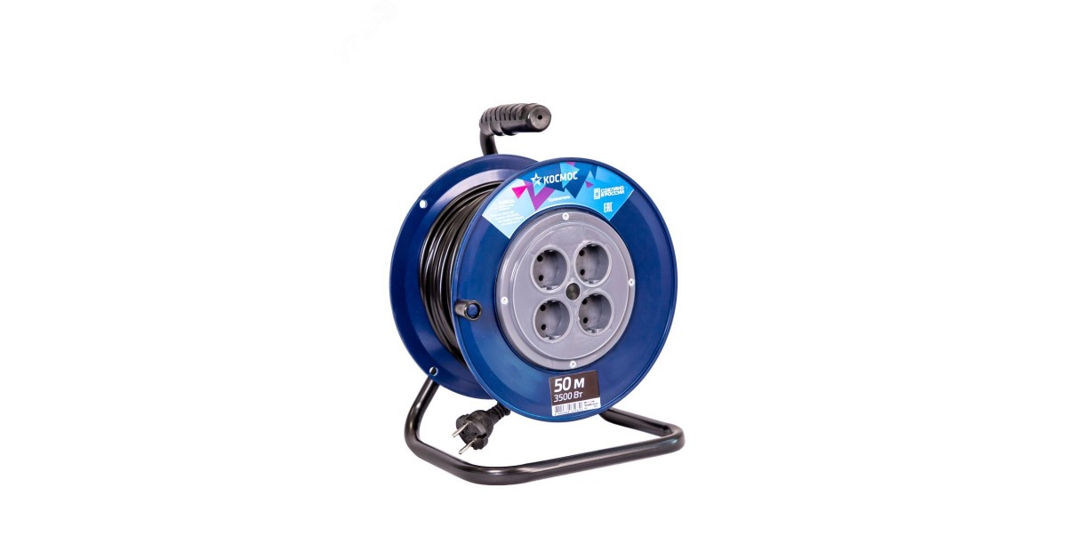 Купить Удлинитель на катушке 4х50м 16А IP20 3.5кВт ПВС 2х1 YKKsm50m-4g(16A) Космос оптом в Москве