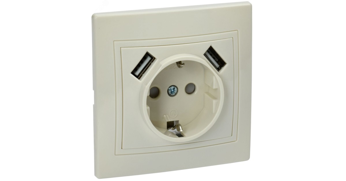 Купить KVARTA РОЗ. 1АЯ С З/К РЮШ10-1-ККМ 16А USBX2 2,1А КРЕМ. KV-R14-16-U2-K33 IEK оптом в Москве