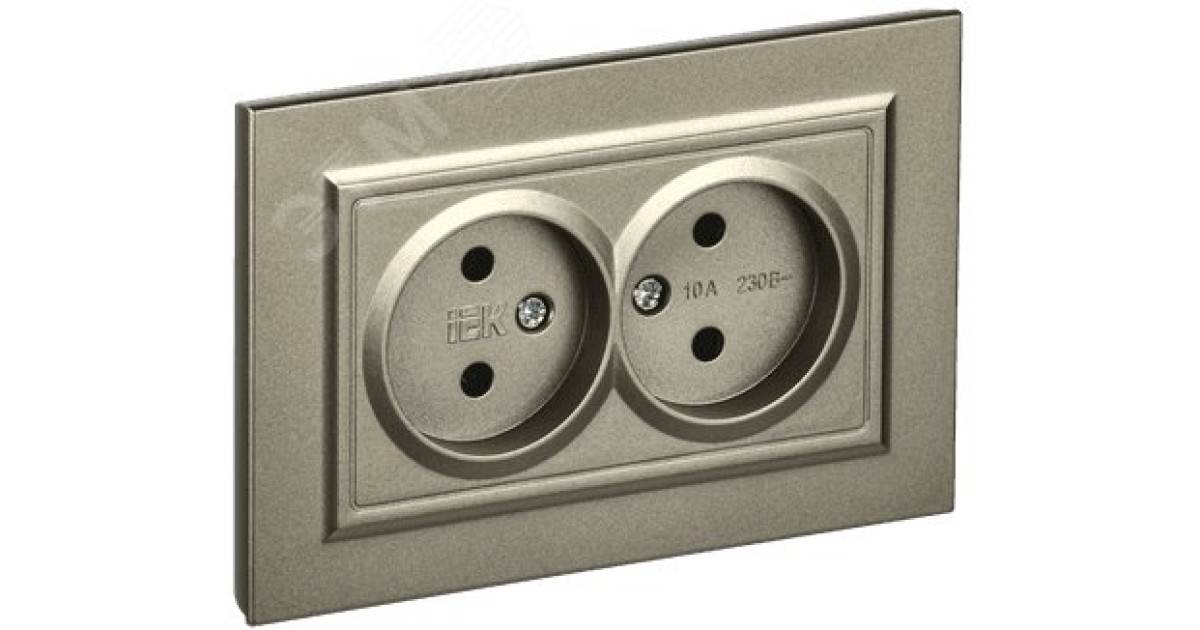 Купить Розетка 2-м СП BRITE РС12-2-БрШ 10А в сборе без заземл. без защ. шторок шампань BR-R20-10-K37-F IEK оптом в Москве