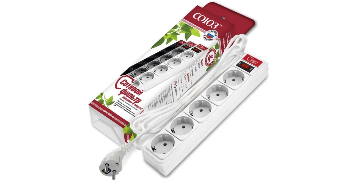 Купить Сетевой фильтр СОЮЗ ПВС 3*0,75 5гн., выключатель с индикацией, с заземлением, белый 3м 1325 УНИВЕРСАЛ оптом в Москве