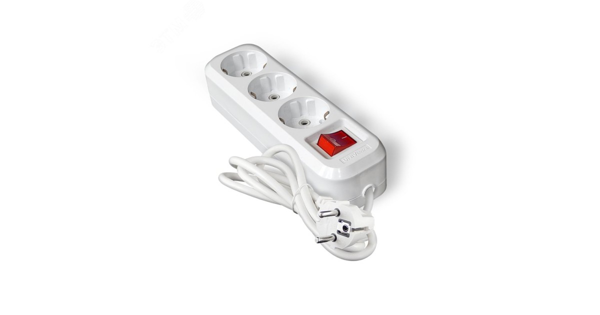 Купить Удлинитель S-303А ПВС 3*1,5 ,3 гнезда, с заземлением, с выключателем, 3м (еврослот) 1726 УНИВЕРСАЛ оптом в Москве