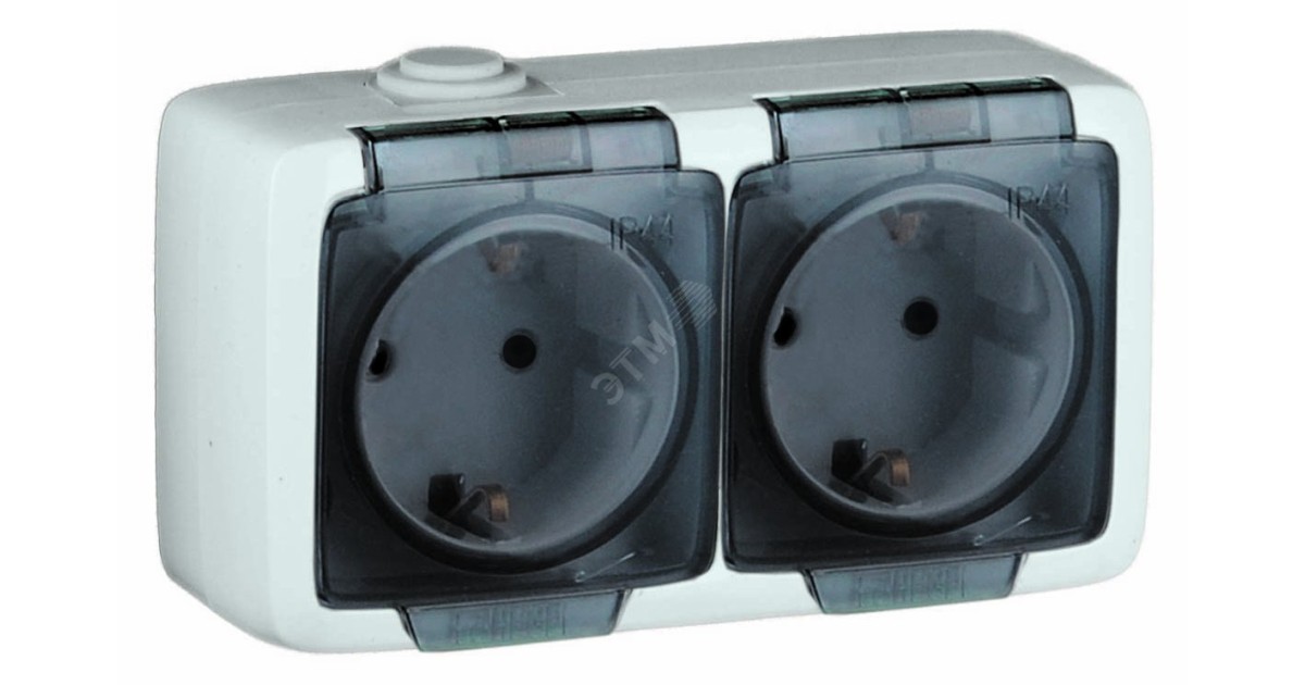 Купить Alfa Розетка двухместная, с пылевлагозащитой, с заземляющими контактами, открытой установки, белый РА16-251 HEGEL оптом в Москве