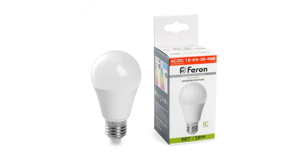 Купить Лампа светодиодная низковольтная LED 12вт 12-24-36-48в Е27 белый 48729 Feron оптом в Москве