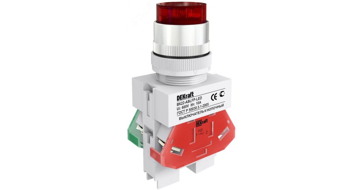 Купить Выключатель кнопочный LED ABLFP ВК-22 d22мм 220В красн. 25027DEK DEKraft оптом в Москве