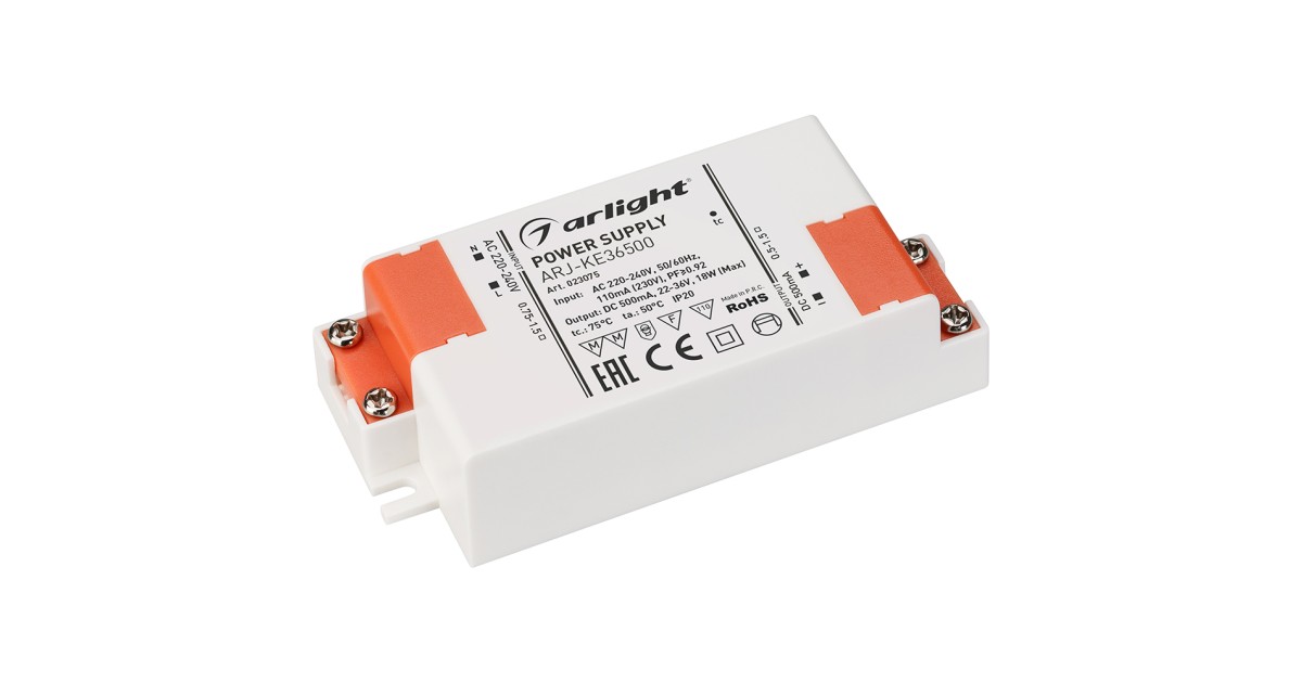 Купить Блок питания ARJ-KE36500 (18W, 500mA, PFC) 023075 Arlight оптом в Москве
