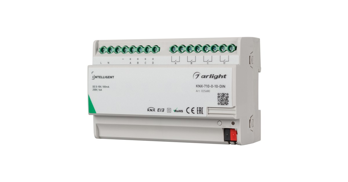 Купить INTELLIGENT ARLIGHT Конвертер KNX-710-0-10-DIN (230V, 4x0/1-10, 4x16A) 025680 Arlight оптом в Москве