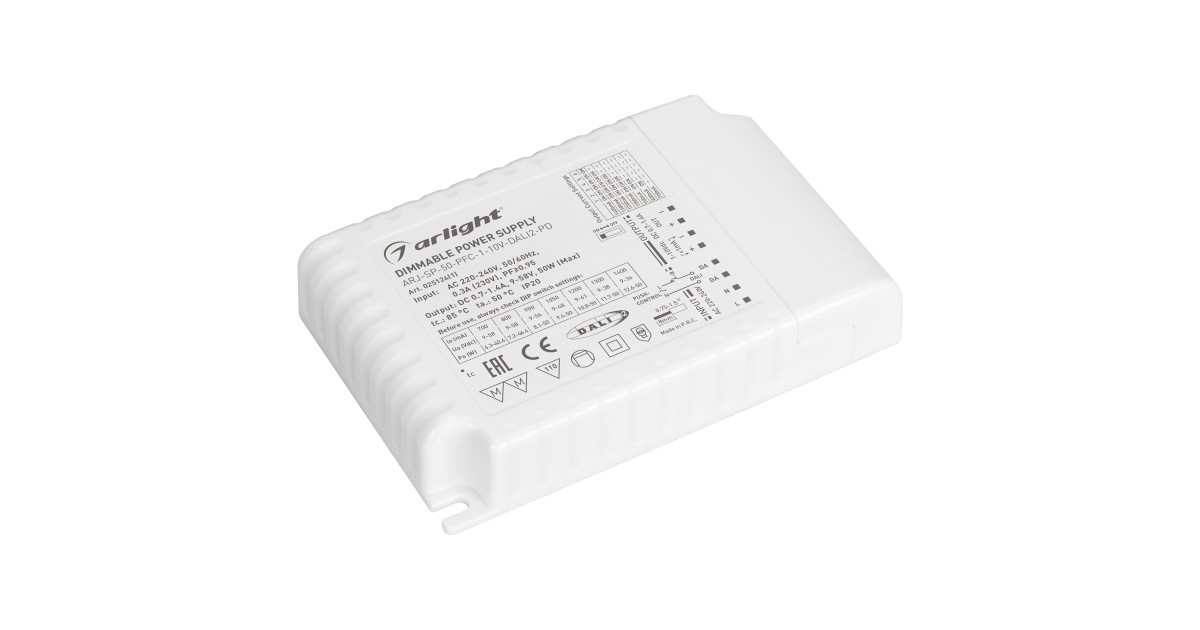 Купить Блок питания ARJ-SP-50-PFC-1-10V-DALI2-PD (50W, 700-1400mA) 025124(1) Arlight оптом в Москве