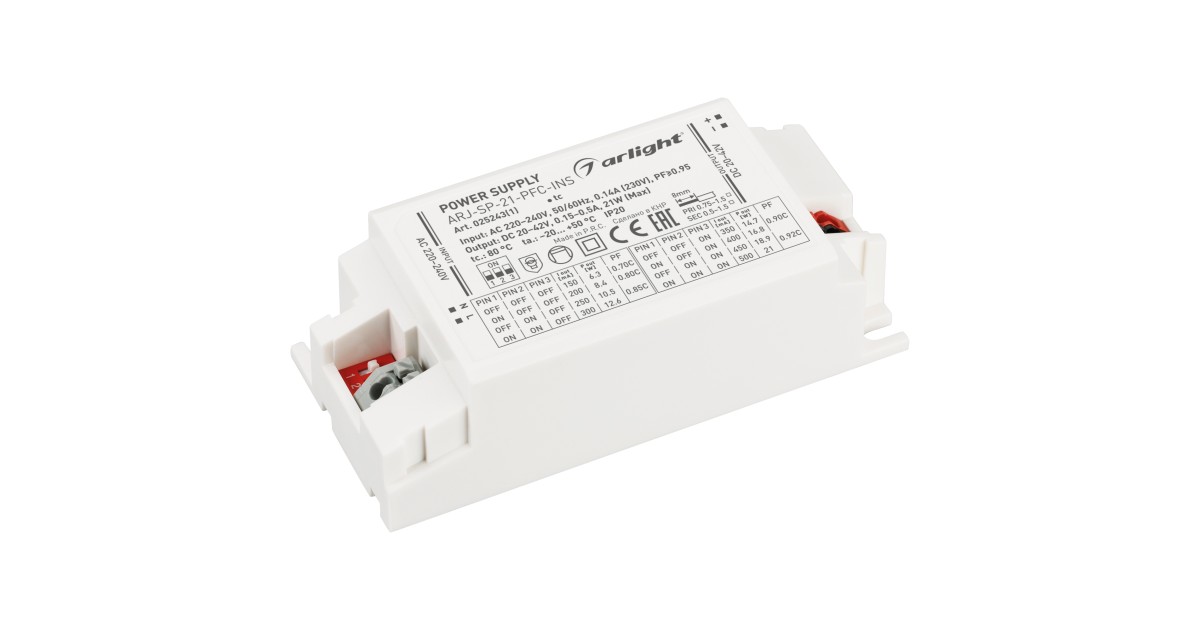 Купить Блок питания ARJ-SP-21-PFC-INS (21W, 20-42V, 0.15-0.5A) 025243(1) Arlight оптом в Москве