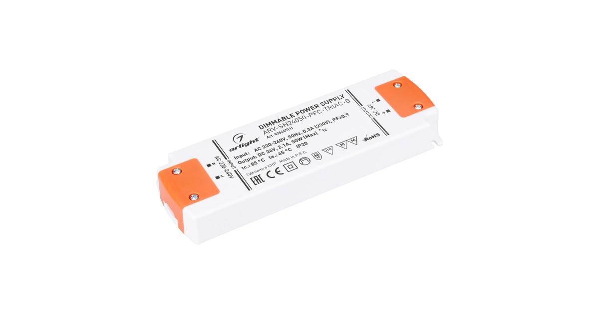 Купить Блок питания ARV-SN24050-PFC-TRIAC-B (24V, 2.1A, 50W) 026407(1) Arlight оптом в Москве
