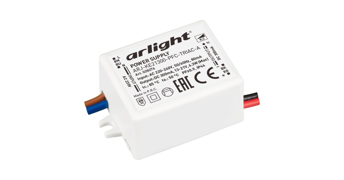 Купить Блок питания ARJ-KE21300-PFC-TRIAC-A (6.3W, 300mA) 028276 Arlight оптом в Москве