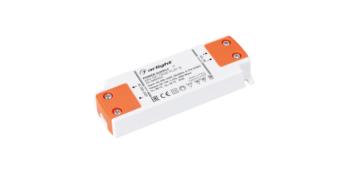 Купить Блок питания ARV-SP-12020-FLAT-B (12V, 1.67A, 20W) 029277(1) Arlight оптом в Москве
