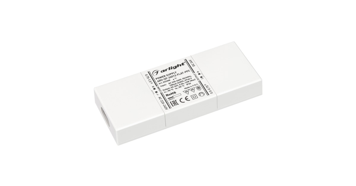 Купить Блок питания ARV-SP-24012-FLAT-PFC (24V, 0.5A, 12W) 033258 Arlight оптом в Москве