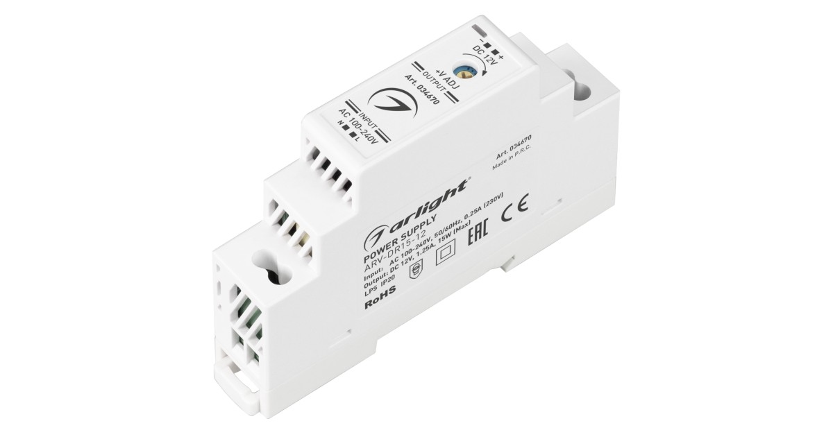 Купить Блок питания ARV-DR15-12 (12V, 1.25A, 15W) 034670 Arlight оптом в Москве