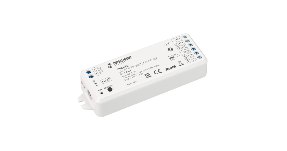Купить INTELLIGENT ARLIGHT Диммер SMART-PWM-102-72-MIX-PD-SUF (12-36V, 2x5A, ZB, 2.4G) 035310 Arlight оптом в Москве