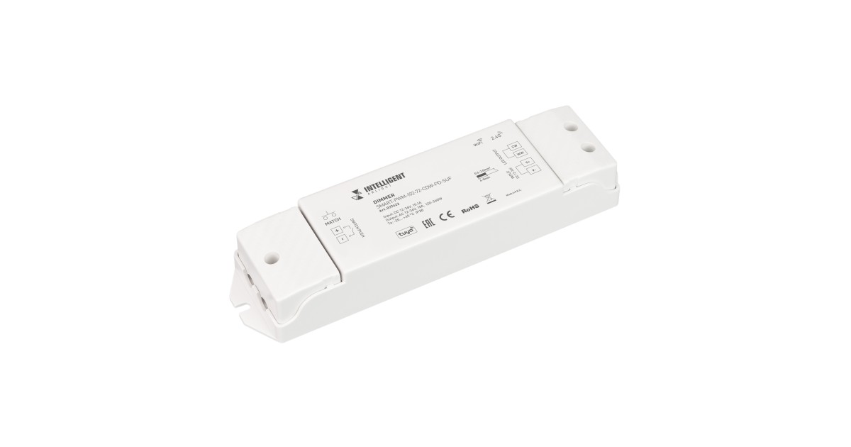 Купить INTELLIGENT ARLIGHT Диммер SMART-PWM-102-72-CDW-PD-SUF (12-36V, 2x5A, TUYA Wi-Fi, 2.4G) 037422 Arlight оптом в Москве