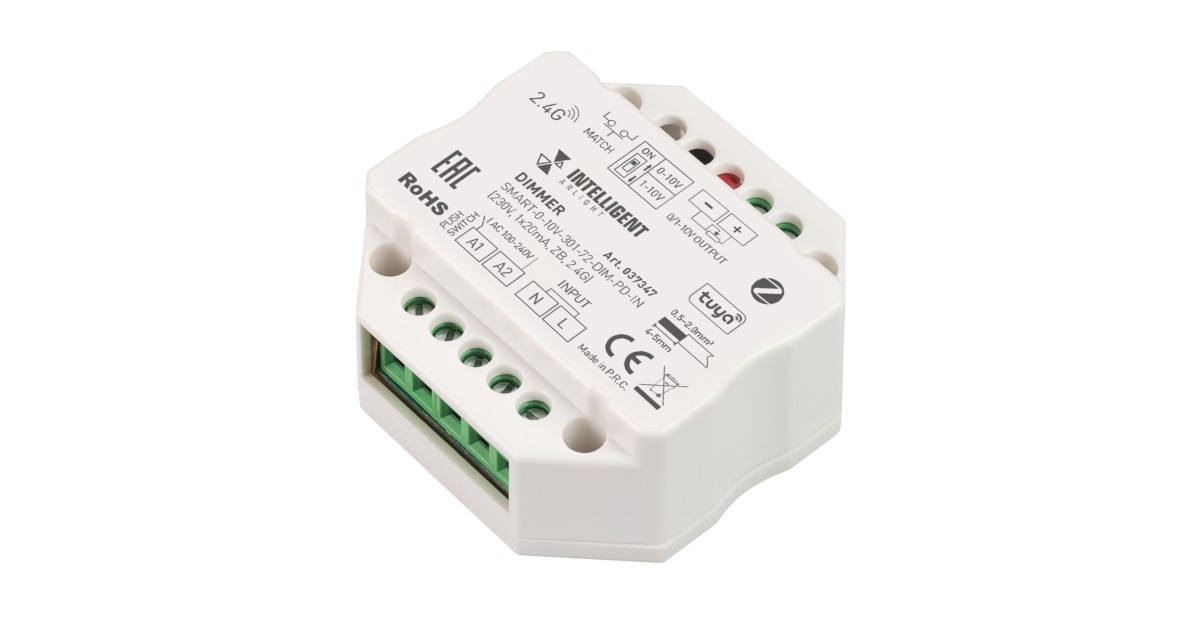 Купить INTELLIGENT ARLIGHT Диммер SMART-0-10V-301-72-DIM-PD-IN (230V, 1x20mA, ZB, 2.4G) 037347 Arlight оптом в Москве