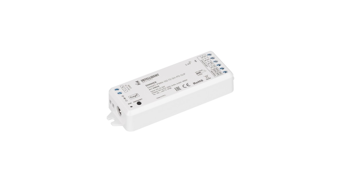 Купить INTELLIGENT ARLIGHT Диммер SMART-PWM-102-72-SH-PD-SUF (12-36V, 2x5A, TUYA BLE, 2.4G) 038545 Arlight оптом в Москве
