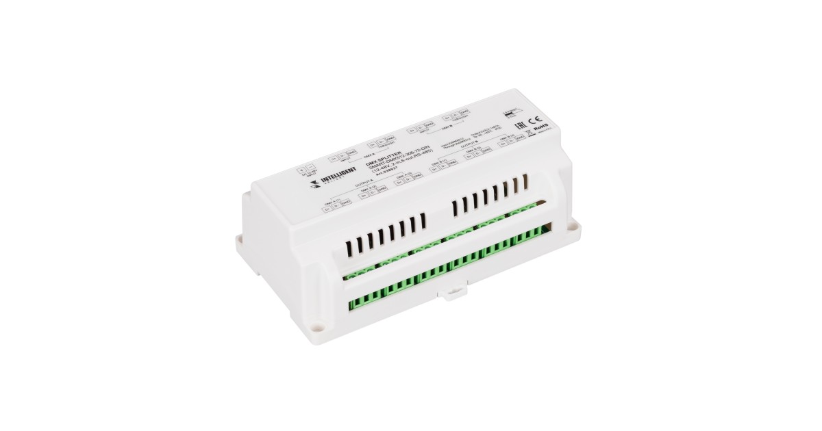 Купить INTELLIGENT ARLIGHT Сплиттер SMART-DMX512-306-72-DIN (12-48V, 2-in, 6-out, RS-485) 038937 Arlight оптом в Москве