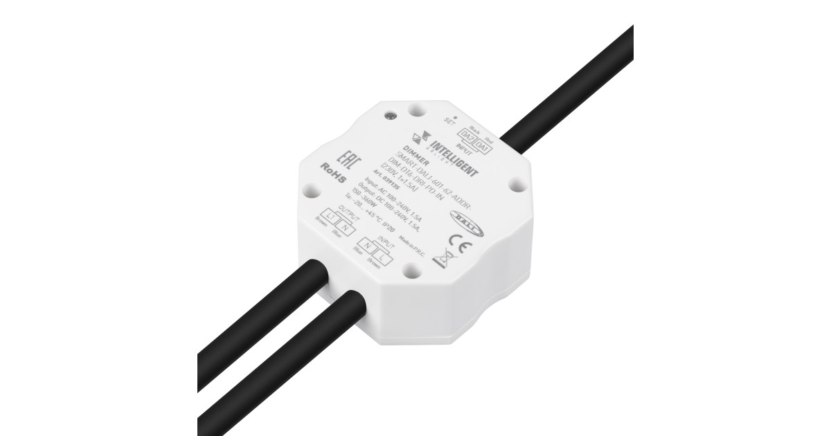 Купить INTELLIGENT ARLIGHT Диммер SMART-DALI-601-62-ADDR-DIM-DT6-DRI-PD-IN (230V, 1x1.5A) 039135 Arlight оптом в Москве