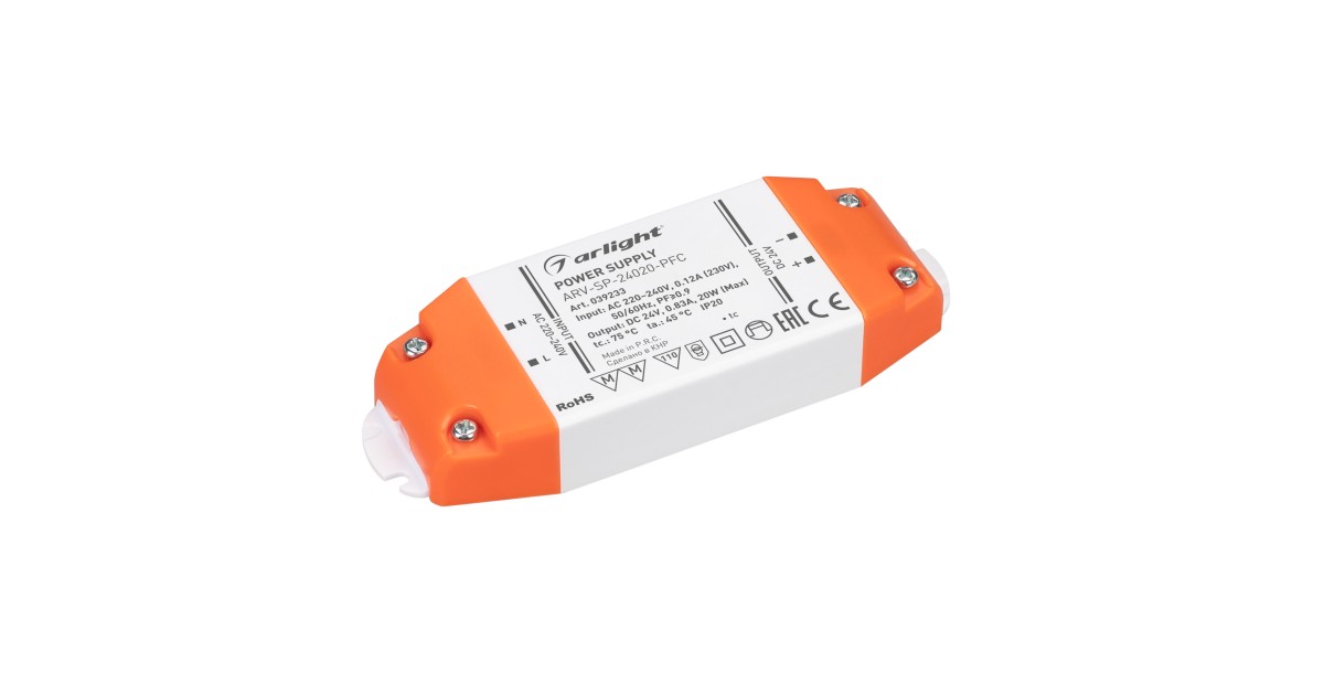 Купить Блок питания ARV-SP-24020-PFC (24V, 0.83A, 20W) 039233 Arlight оптом в Москве