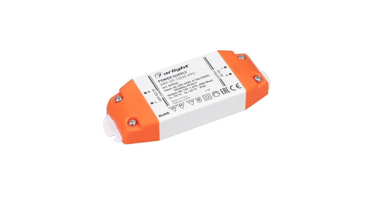 Купить Блок питания ARV-SP-12020-PFC (12V, 1.67A, 20W) 039234 Arlight оптом в Москве