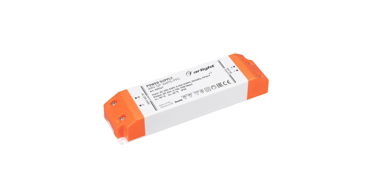 Купить Блок питания ARV-SP-24075-PFC (24V, 3.12A, 75W) 039241 Arlight оптом в Москве