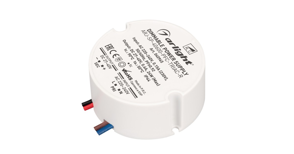 Купить Блок питания ARJ-SP-40600-PFC-TRIAC-R (24W, 27-40V, 600mA) 040965 Arlight оптом в Москве
