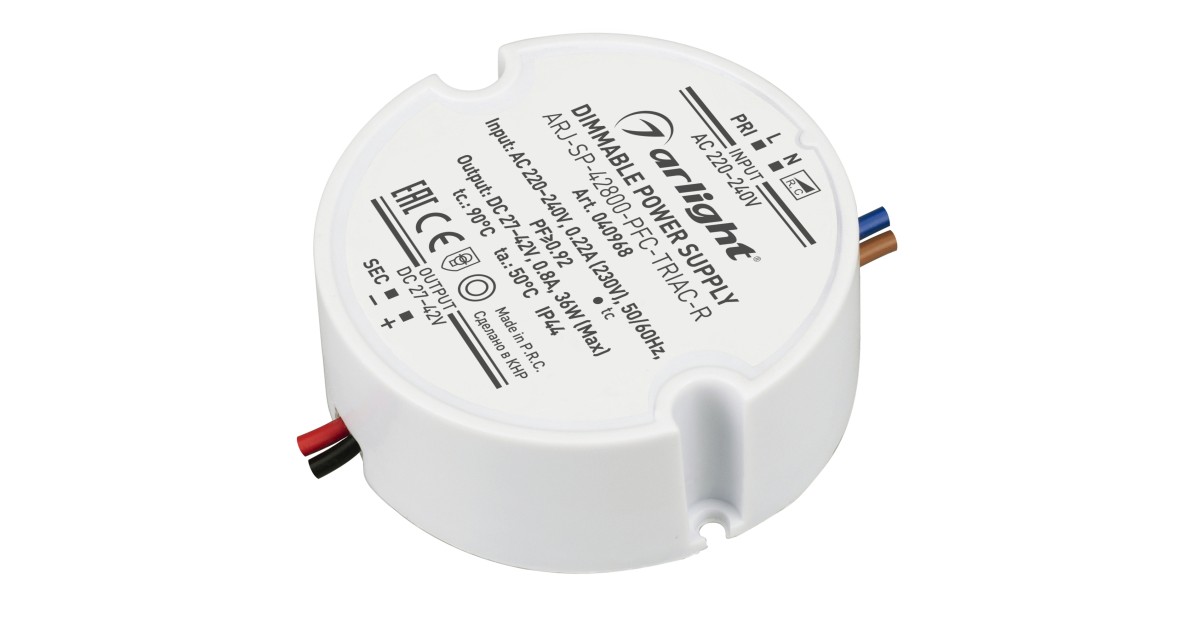 Купить Блок питания ARJ-SP-42800-PFC-TRIAC-R (36W, 27-42V, 800mA) 040968 Arlight оптом в Москве