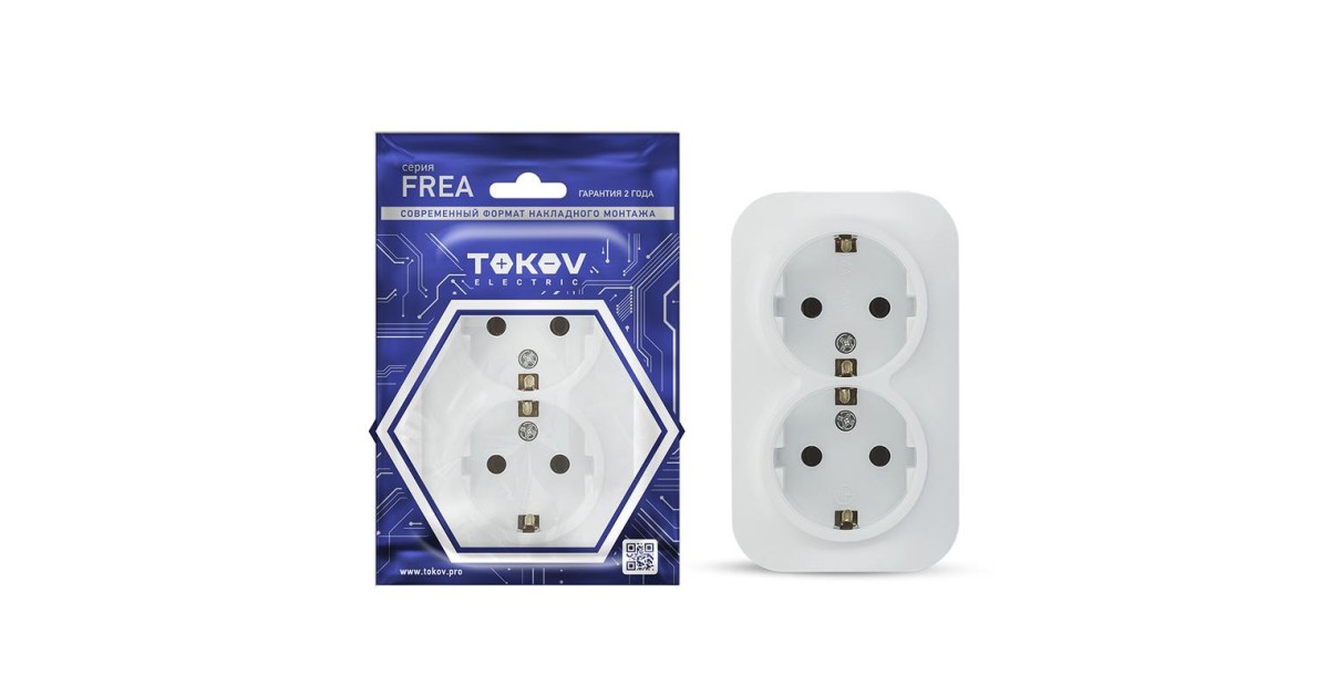 Купить Розетка 2-м ОП Frea 16А IP20 250В с заземл. АБС-пластик бел. TKE-FR-R2Z-C01 TOKOV ELECTRIC оптом в Москве