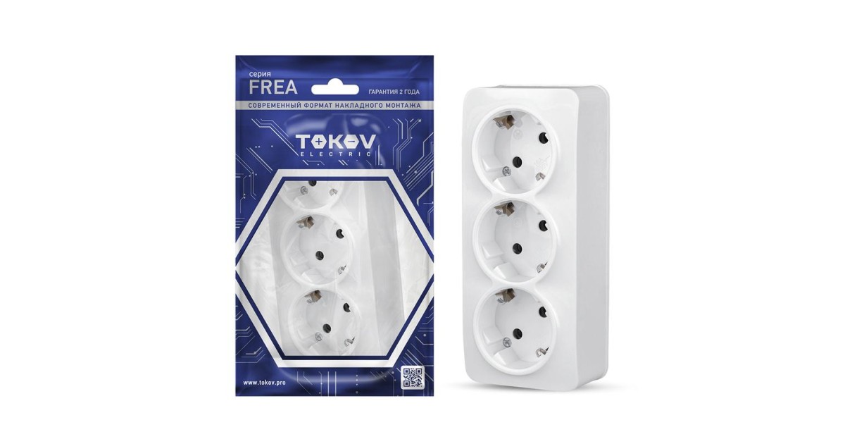 Купить Розетка 3-м ОП Frea 16А IP20 250В с заземл. АБС-пластик бел. TKE-FR-R3Z-C01 TOKOV ELECTRIC оптом в Москве