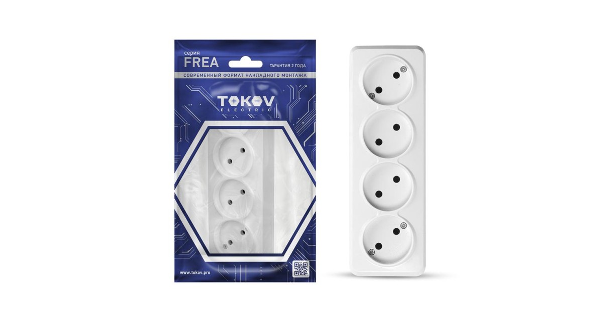 Купить Розетка 4-м ОП Frea 16А IP20 250В без заземл. АБС-пластик бел. TKE-FR-R4-C01 TOKOV ELECTRIC оптом в Москве