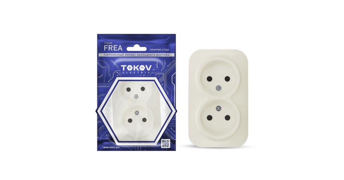 Купить Розетка 2-м ОП Frea 16А IP20 250В без заземл. АБС-пластик беж. TKE-FR-R2-C02 TOKOV ELECTRIC оптом в Москве