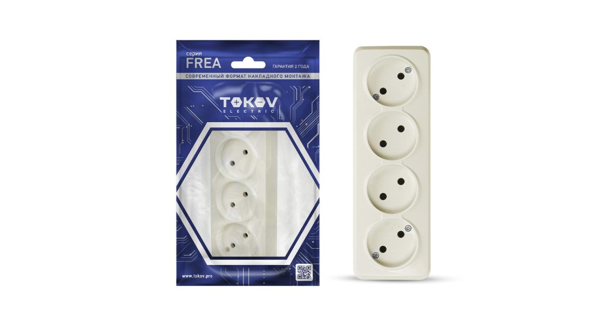 Купить Розетка 4-м ОП Frea 16А IP20 250В без заземл. АБС-пластик беж. TKE-FR-R4-C02 TOKOV ELECTRIC оптом в Москве
